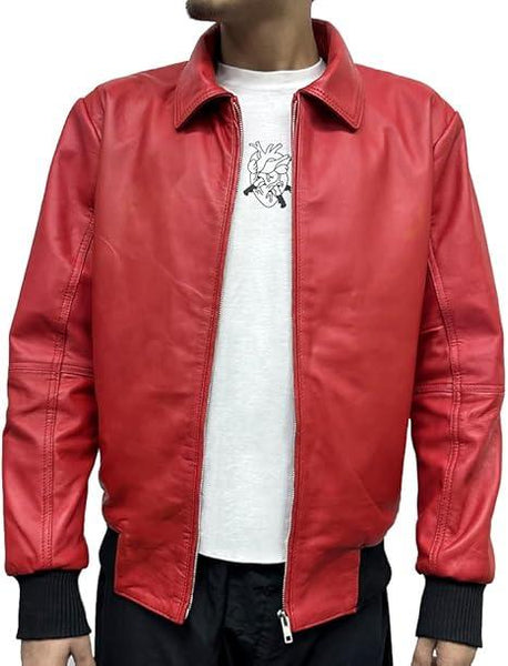 Mens Drakes Albanian Flag Red Leather Varsity Jacket
