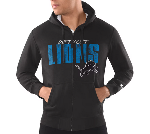 Starter Black Detroit Lions Distressed Classic Full-Zip Hoodie