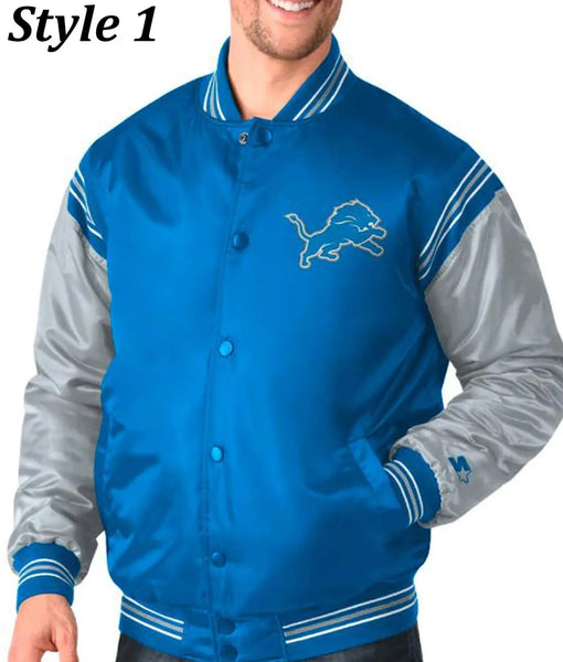 Detroit Lions Blue and Grey Satin Jacket