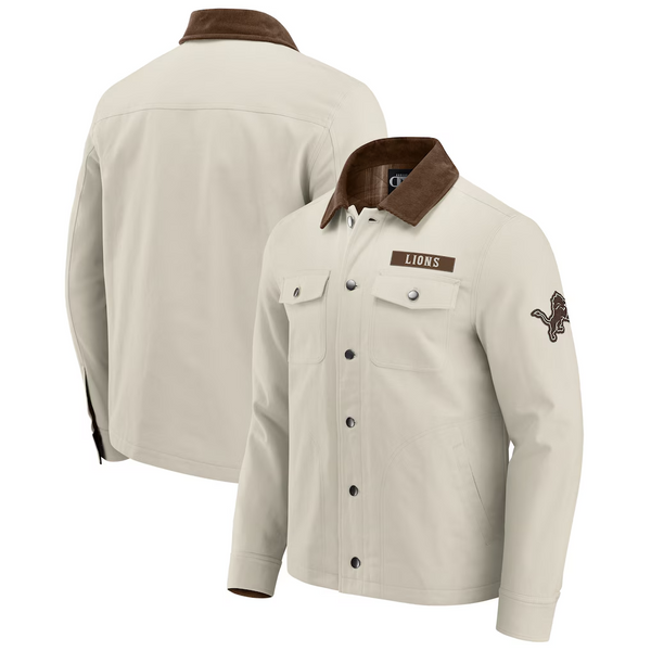 NFL x Darius Rucker Tan Detroit Lions Canvas Full-Button Jacket