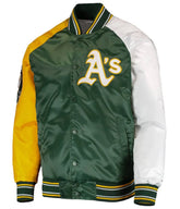Oakland Athletics Reliever Satin Green and Yellow Varsity Jacket - jnjjackets