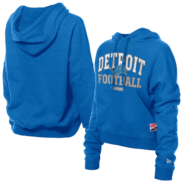 New Era Blue Detroit Lions Throwback Boxy Hoodie Sweatshirt