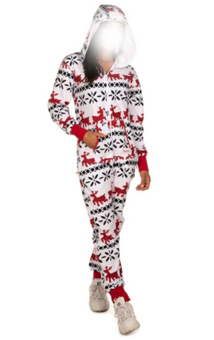 Red and White Fair Isle Knit Jumpsuit