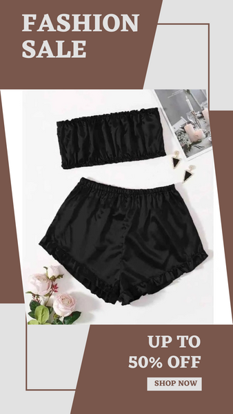 Satin Frill Trim Tube Top & Shorts for Women