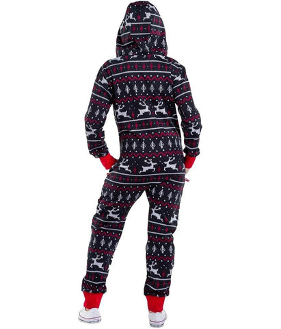 Black and Red Fair Isle Plus Jumpsuit - JnJ Jackets