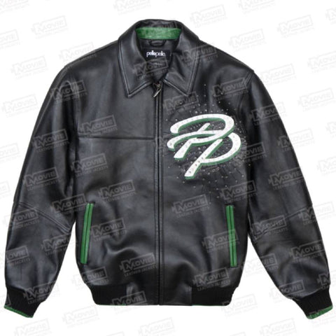 White, Black & Green Pelle Pelle Leather Jacket