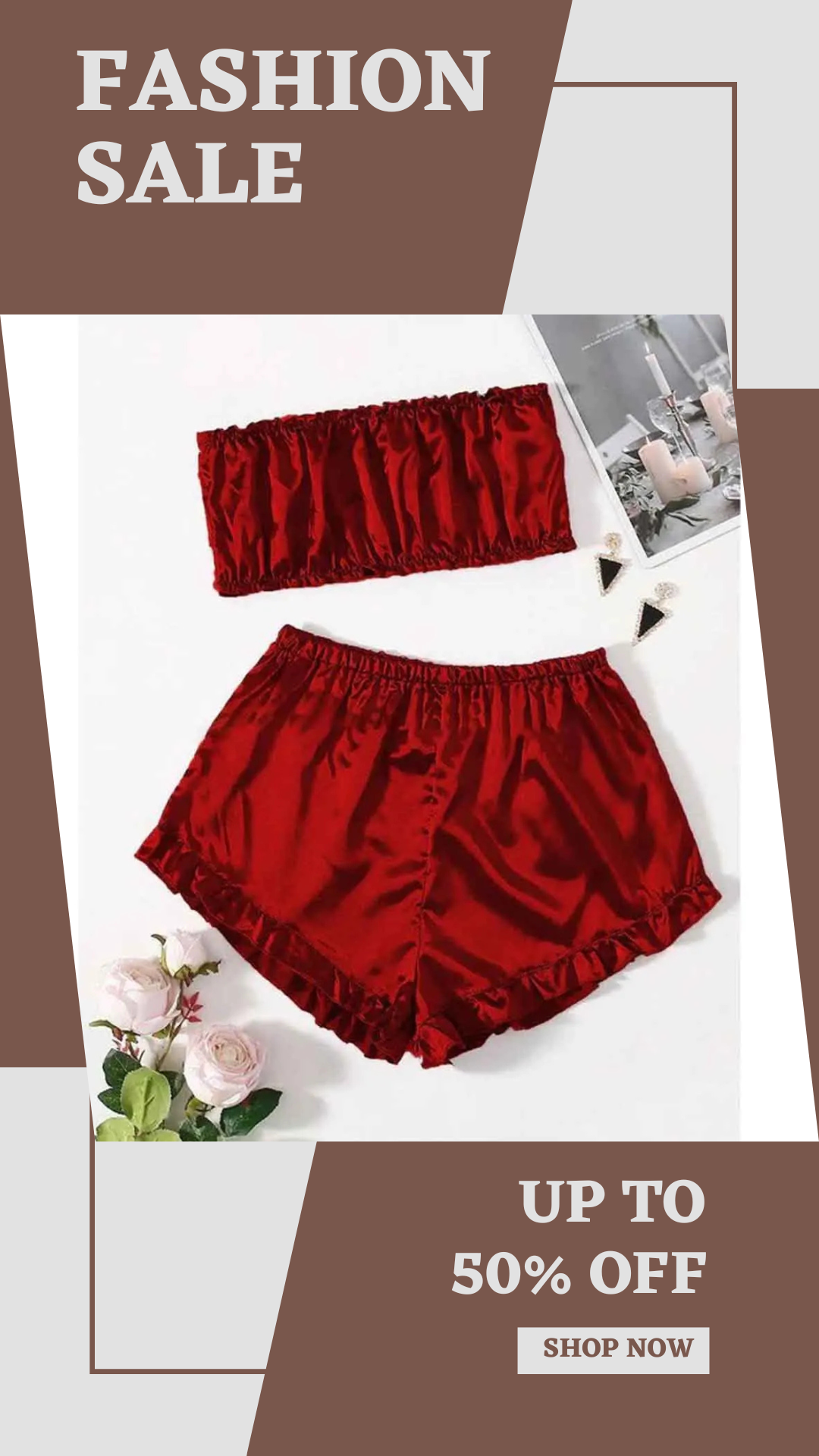 Satin Frill Trim Tube Top & Shorts for Women Sleepwear - JnJ Jackets