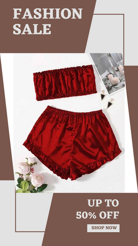 Satin Frill Trim Tube Top & Shorts for Women Sleepwear - JnJ Jackets