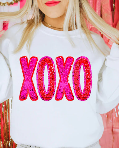 Sparkly XOXO Valentines Adult Crewneck Pullover Sweatshirt