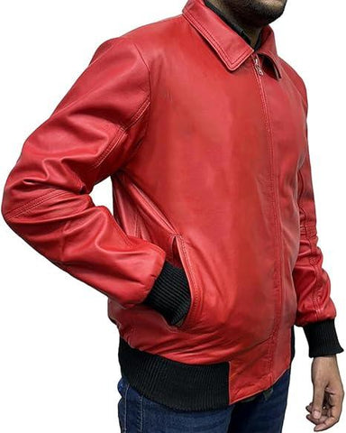 Mens Drakes Albanian Flag Red Leather Varsity Jacket - jnjjackets