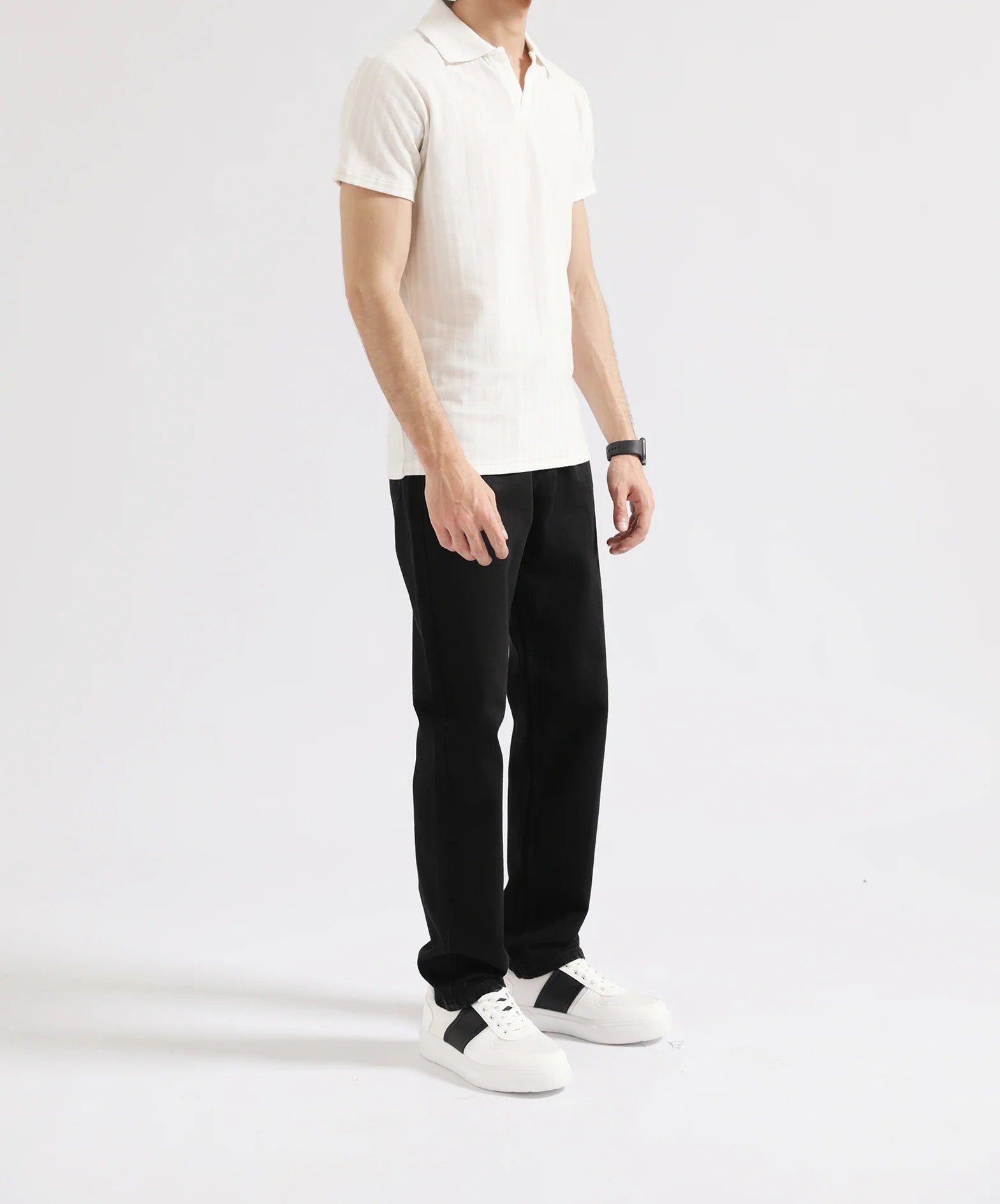 Textured Striped Johnny Collar Polo – Smart Casual T-Shirt - jnjjackets