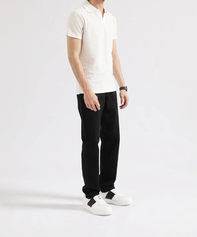Textured Striped Johnny Collar Polo – Smart Casual T-Shirt - jnjjackets