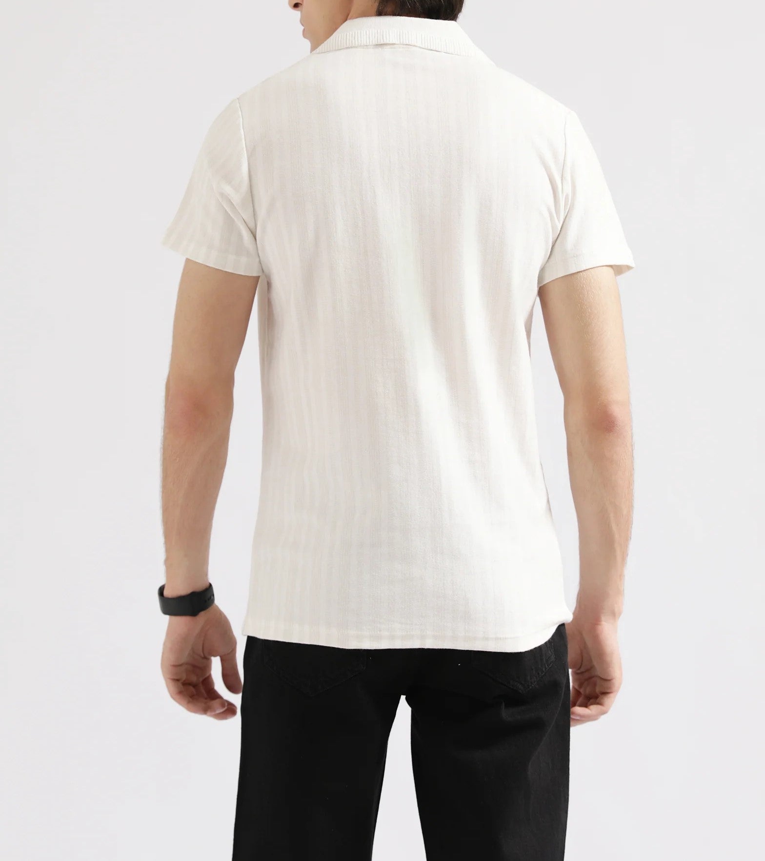 Textured Striped Johnny Collar Polo – Smart Casual T-Shirt - jnjjackets