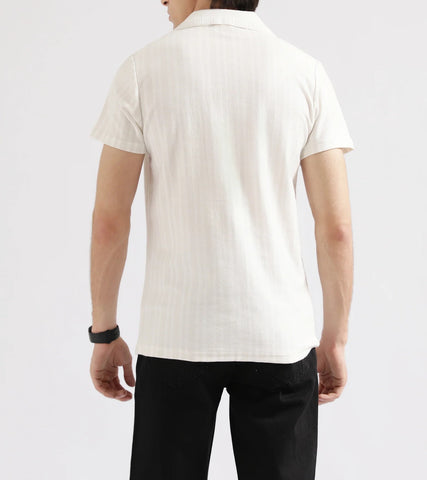 Textured Striped Johnny Collar Polo – Smart Casual T-Shirt - jnjjackets