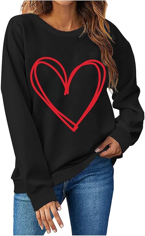 Crew Neck Casual Heart Sweatshirt