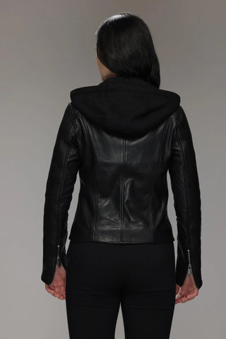 Biker Leather Jacket with Removable Hood - jnjjackets