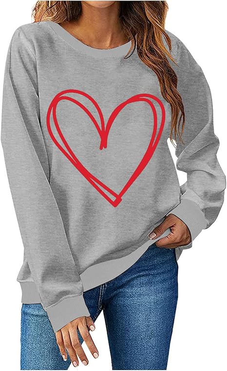 Crew Neck Casual Heart Sweatshirt