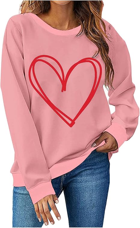 Crew Neck Casual Heart Sweatshirt