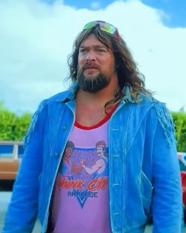 Jason Momoa Minecraft Movie 2025 Blue Fringe Jacket