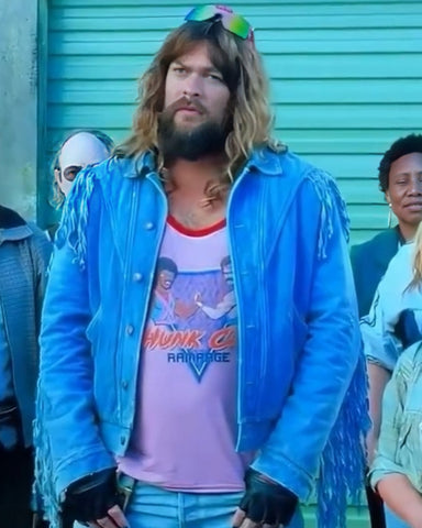 Jason Momoa Minecraft Movie 2025 Blue Fringe Jacket