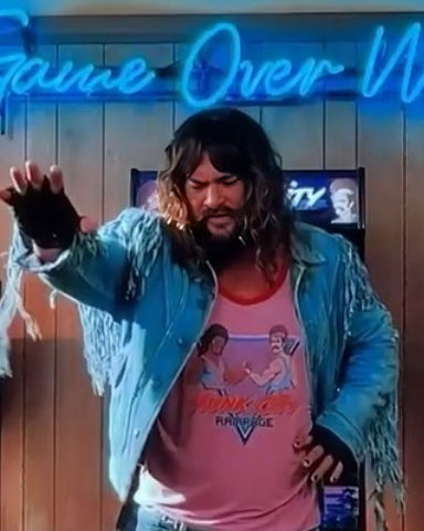 Jason Momoa Minecraft Movie 2025 Blue Fringe Jacket