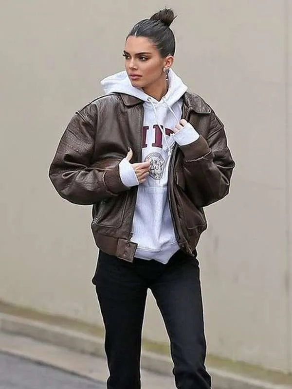 Kendall Jenner Brown Leather Jacket - JnJ Jackets