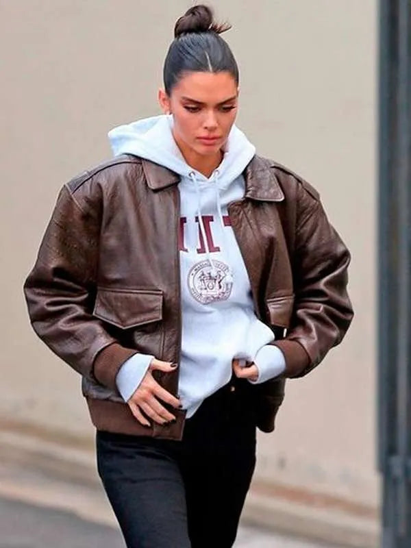 Kendall Jenner Brown Leather Jacket - JnJ Jackets