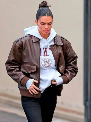 Kendall Jenner Brown Leather Jacket - JnJ Jackets