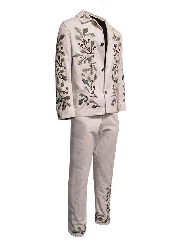Barry Keoghan Leaf Embroidery  White Jacket