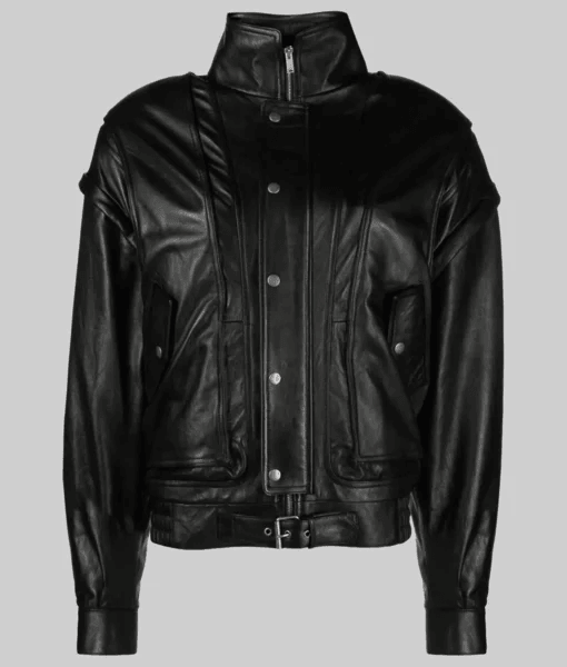 Bella Hadid Detachable Black Leather Jacket - JnJ Jackets