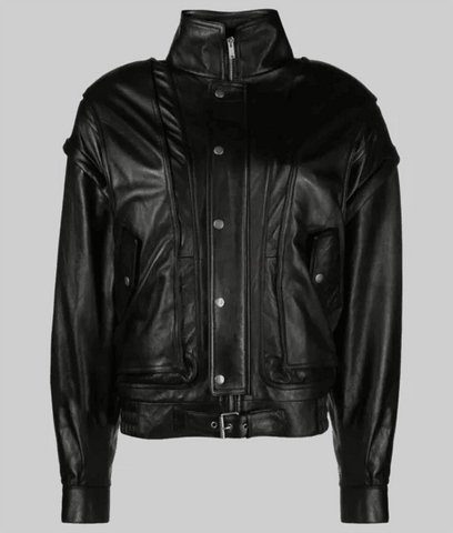 Bella Hadid Detachable Black Leather Jacket - JnJ Jackets