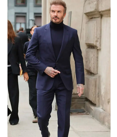 David Beckham Milan Fashion Week Navy Blue Suit