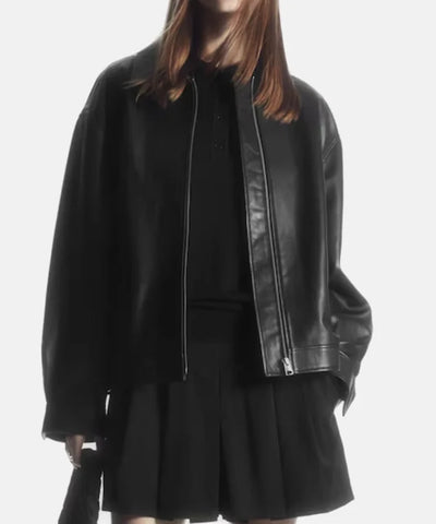 Oversized Collared Leather Jacket