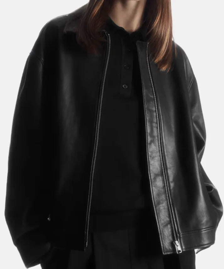 Oversized Collared Leather Jacket