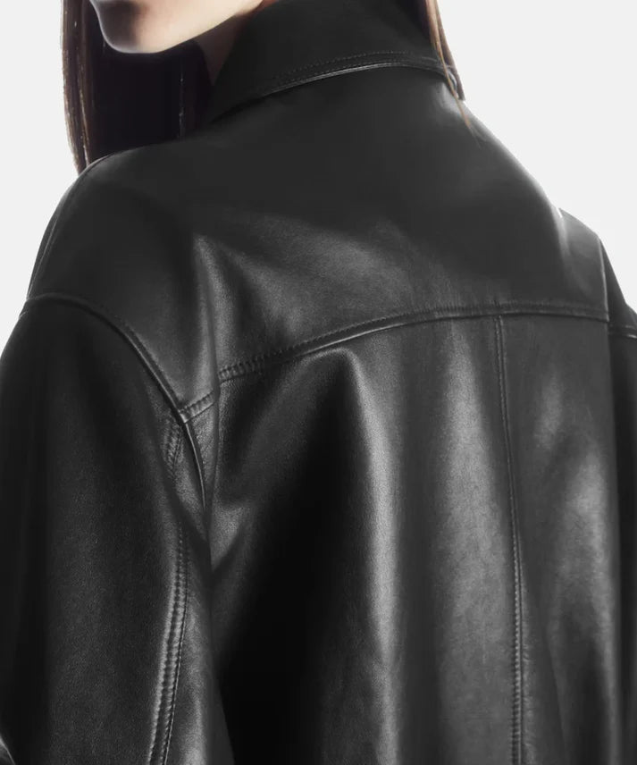 Oversized Collared Leather Jacket