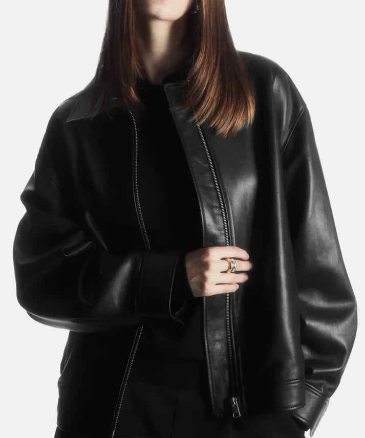 Oversized Collared Leather Jacket