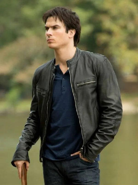 Vampire Diaries Damon Salvatore Leather Jacket