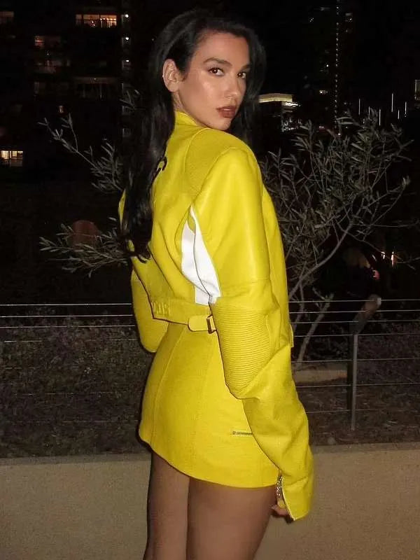 Dua Lipa Spongebob 2023 Yellow Leather Jacket