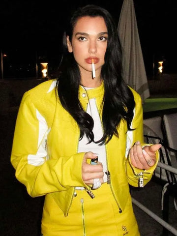 Dua Lipa Spongebob 2023 Yellow Leather Jacket