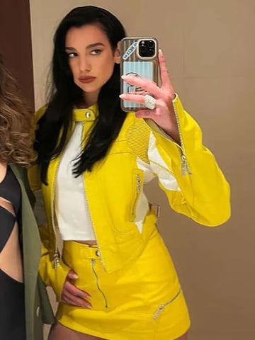 Dua Lipa Spongebob 2023 Yellow Leather Jacket