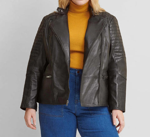 Quilted Plus Size Leather Jacket - jnjjackets