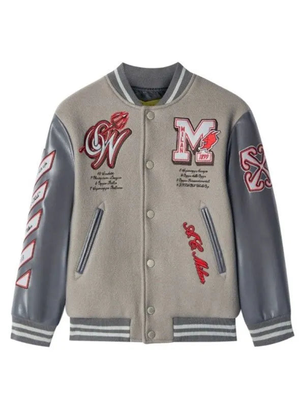 AC Milan Grey Letterman Varsity Jacket - JnJ Jackets