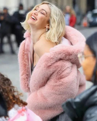 Gigi Hadid Pink Faux Fur Jacket - JnJ Jackets