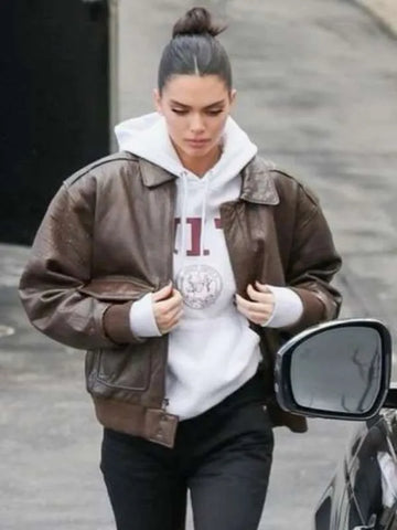 Kendall Jenner Brown Leather Jacket - JnJ Jackets