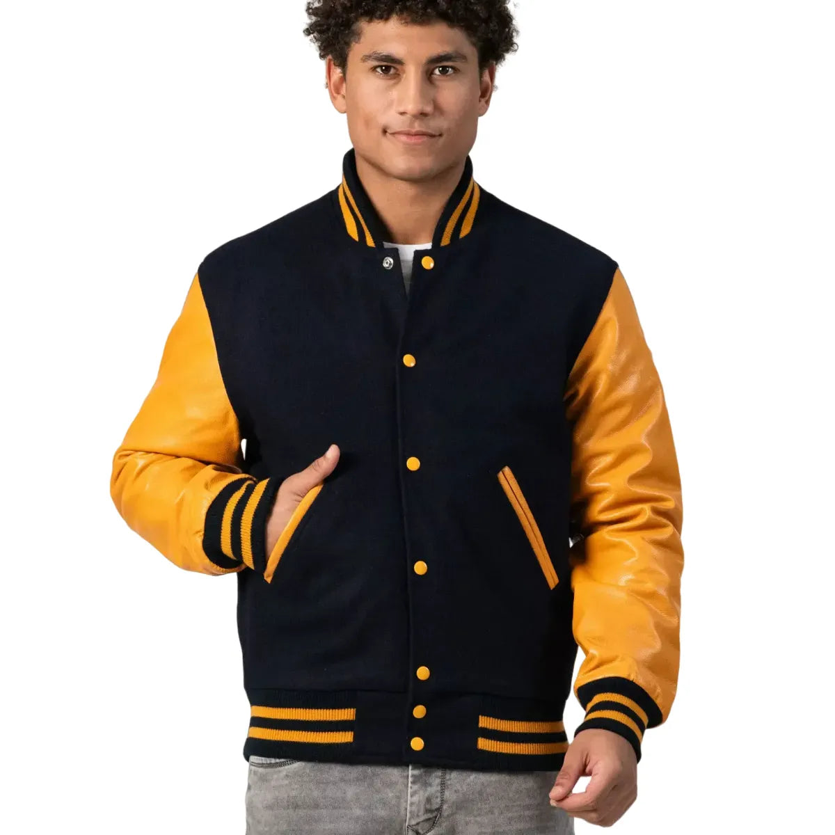 Black & Blue Letterman Jacket Yellow Sleeves