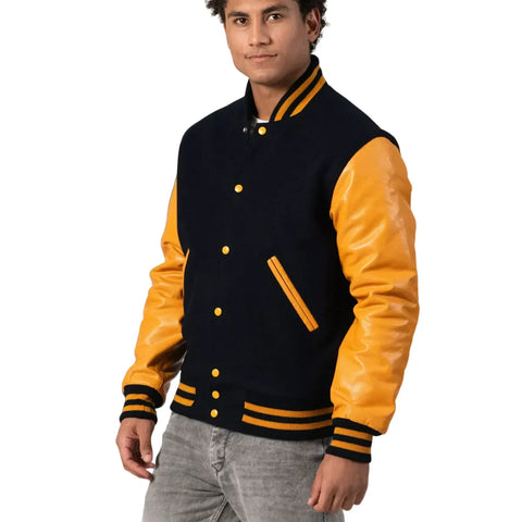 Black & Blue Letterman Jacket Yellow Sleeves