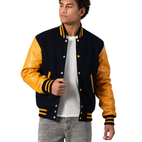 Black & Blue Letterman Jacket Yellow Sleeves