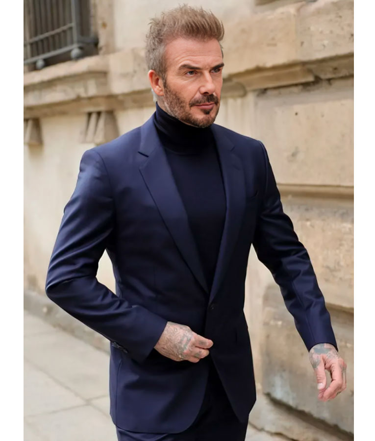 David Beckham Milan Fashion Week Navy Blue Suit