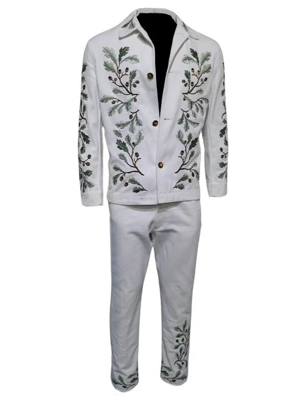 Barry Keoghan Leaf Embroidery  White Jacket