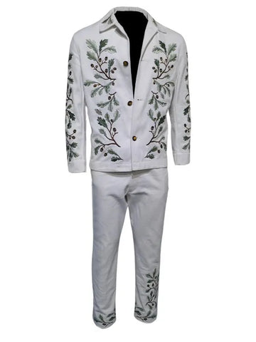 Barry Keoghan Leaf Embroidery  White Jacket